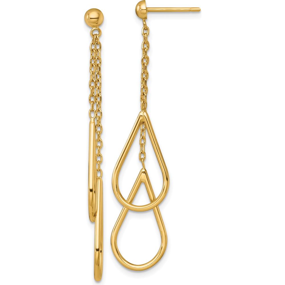 14K Yellow Gold Polished Dual Teardrop Chain Dangle Earrings - 50mm Length by 0