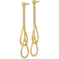14K Yellow Gold Polished Dual Teardrop Chain Dangle Earrings - 50mm Length by 0