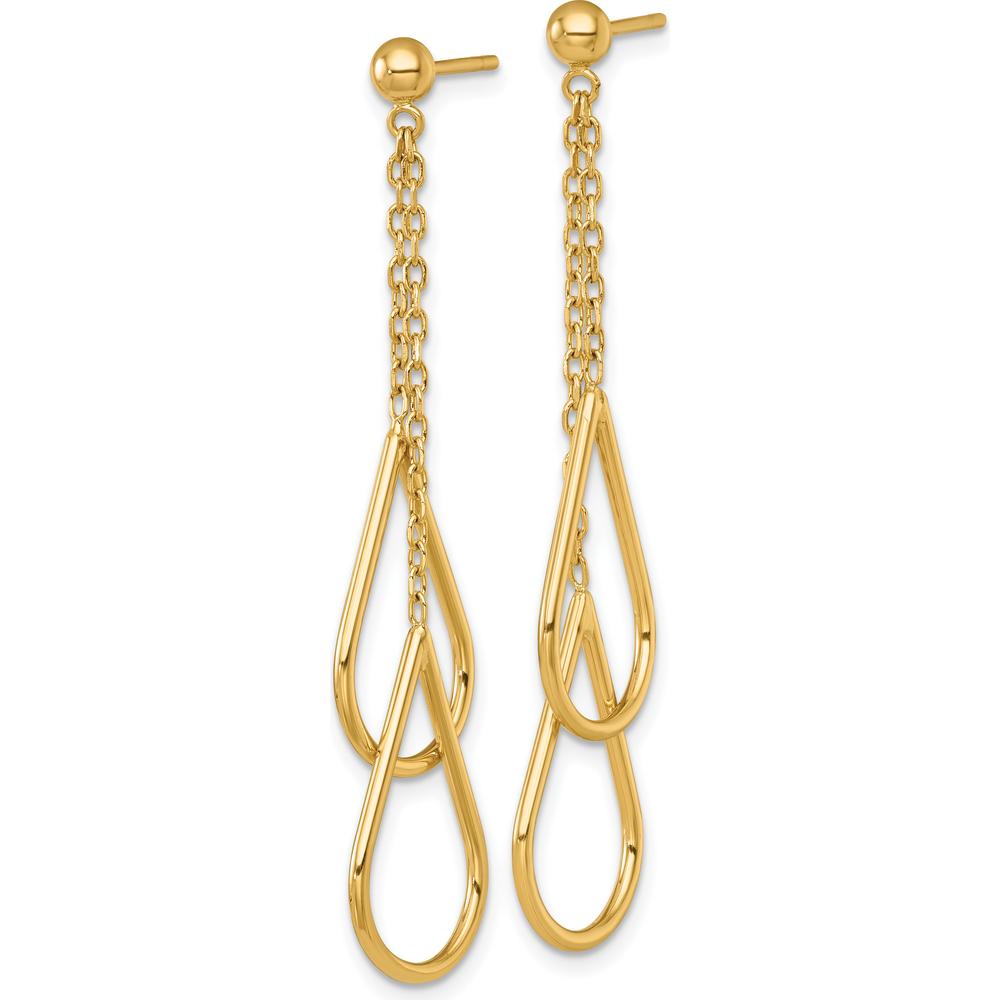 14K Yellow Gold Polished Dual Teardrop Chain Dangle Earrings - 50mm Length by 0
