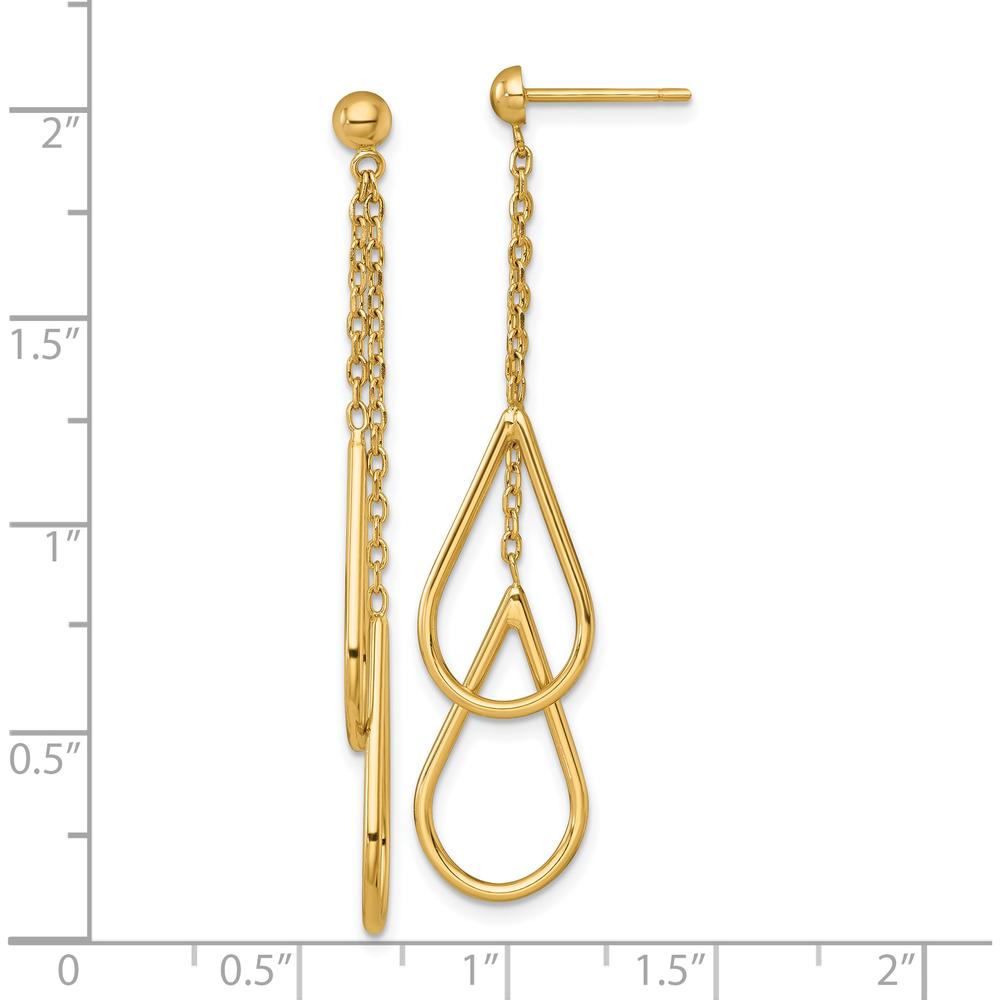 14K Yellow Gold Polished Dual Teardrop Chain Dangle Earrings - 50mm Length by 0