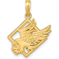 14K Yellow Gold Polished Eagle in Square Pendant - Unique Symbolic Design by Oro Pregiato