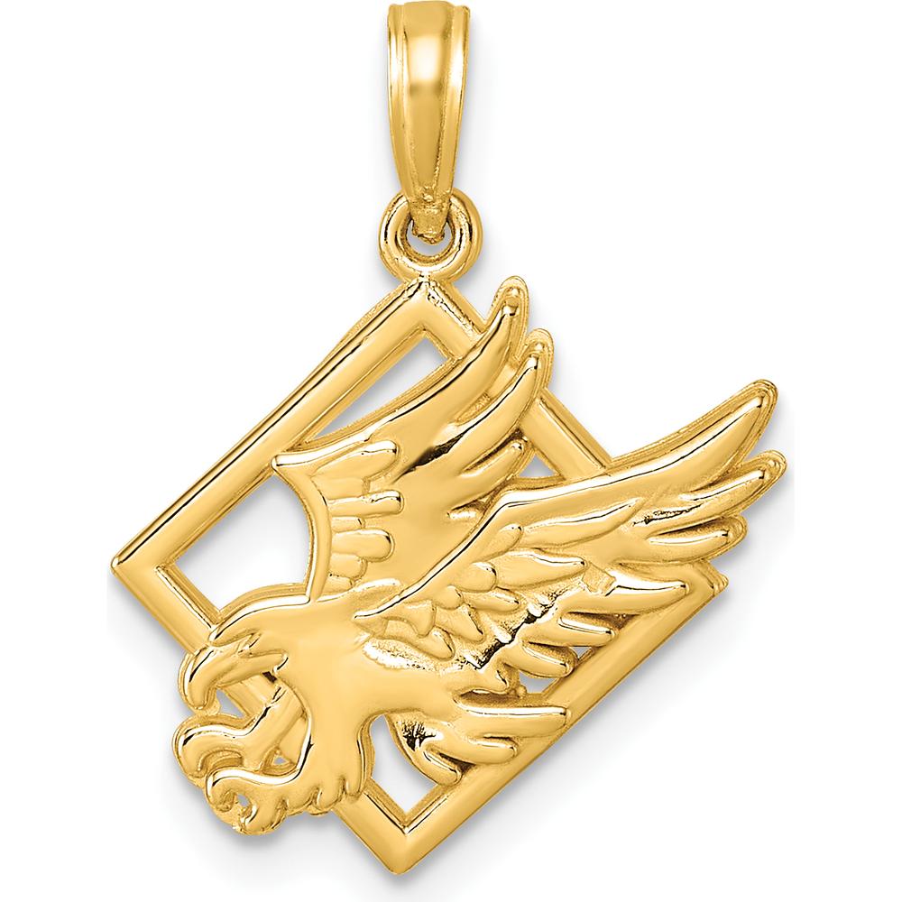 14K Yellow Gold Polished Eagle in Square Pendant - Unique Symbolic Design by Oro Pregiato