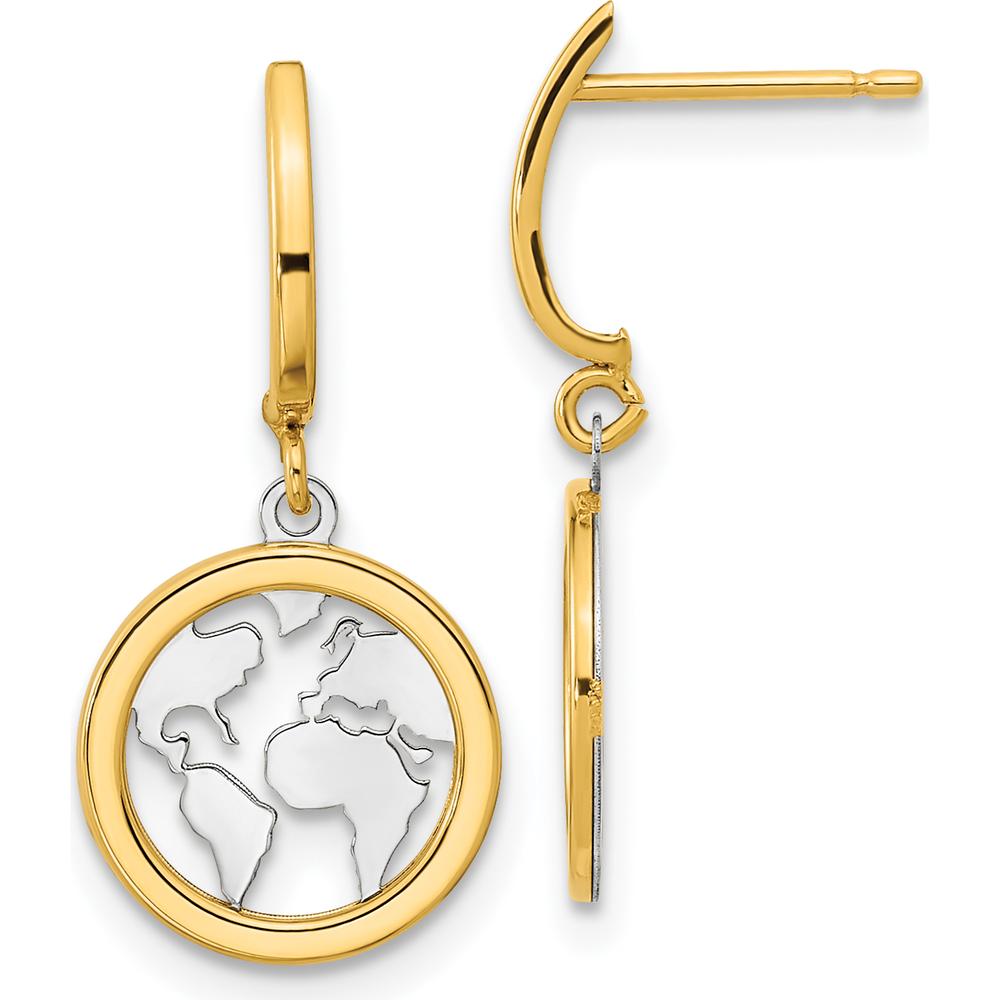 14K Yellow Gold Polished Earth Globe Dangle Earrings with Rhodium Accents - 24mm Length by Oro Pregiato