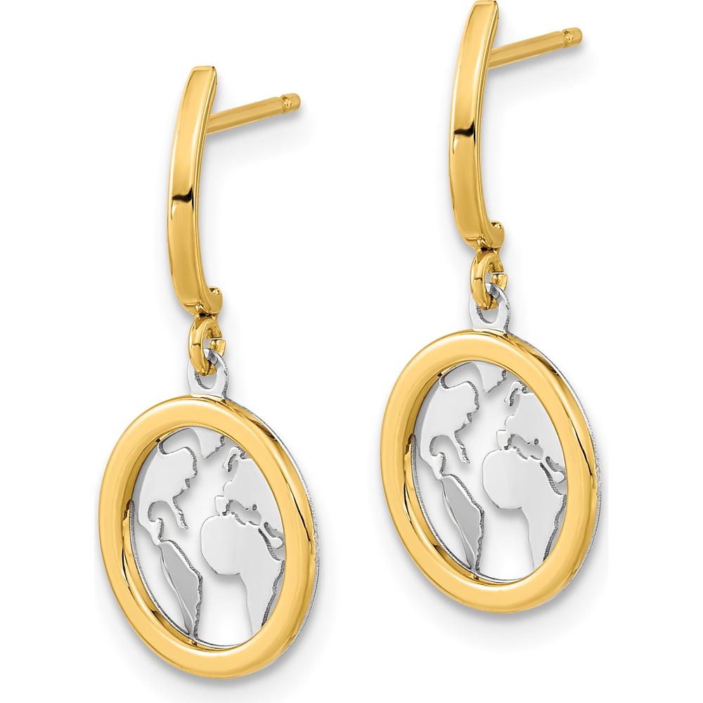 14K Yellow Gold Polished Earth Globe Dangle Earrings with Rhodium Accents - 24mm Length by Oro Pregiato