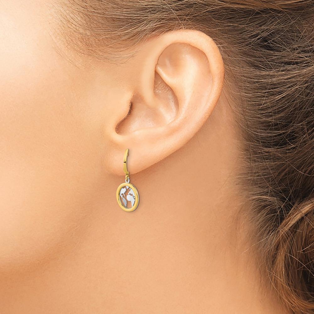 14K Yellow Gold Polished Earth Globe Dangle Earrings with Rhodium Accents - 24mm Length by Oro Pregiato