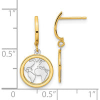 14K Yellow Gold Polished Earth Globe Dangle Earrings with Rhodium Accents - 24mm Length by Oro Pregiato