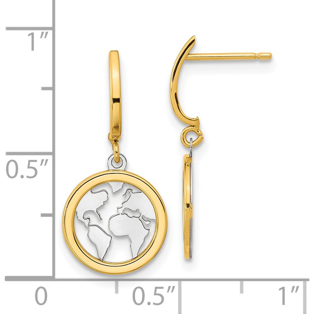 14K Yellow Gold Polished Earth Globe Dangle Earrings with Rhodium Accents - 24mm Length by Oro Pregiato