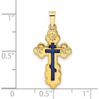 14K Yellow Gold Polished Eastern Orthodox Blue Enamel Solid Cross Pendant - 26.2mm Length by Oro Pregiato