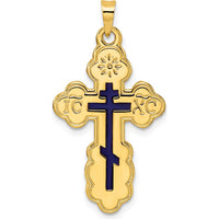 14K Yellow Gold Polished Eastern Orthodox Blue Enamel Solid Cross Pendant - 33.15mm Length by Oro Pregiato