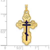 14K Yellow Gold Polished Eastern Orthodox Blue Enamel Solid Cross Pendant - 33.15mm Length by Oro Pregiato
