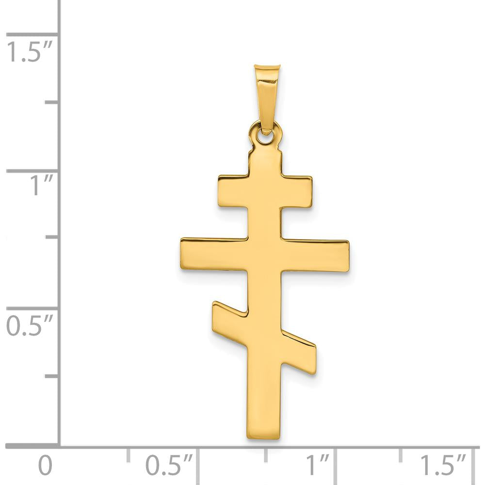 14K Yellow Gold Polished Eastern Orthodox Cross Charm - 34mm Length by Oro Pregiato