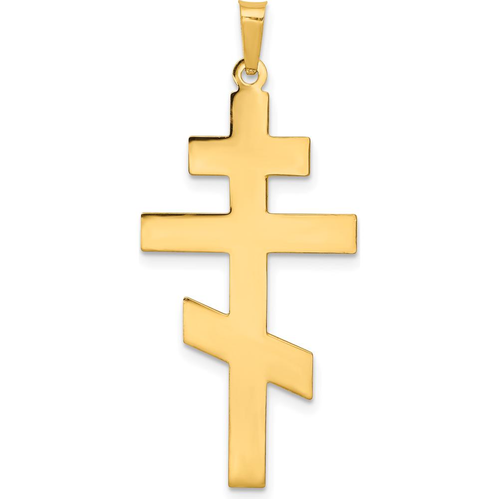 14K Yellow Gold Polished Eastern Orthodox Cross Pendant - 38mm Length by Oro Pregiato