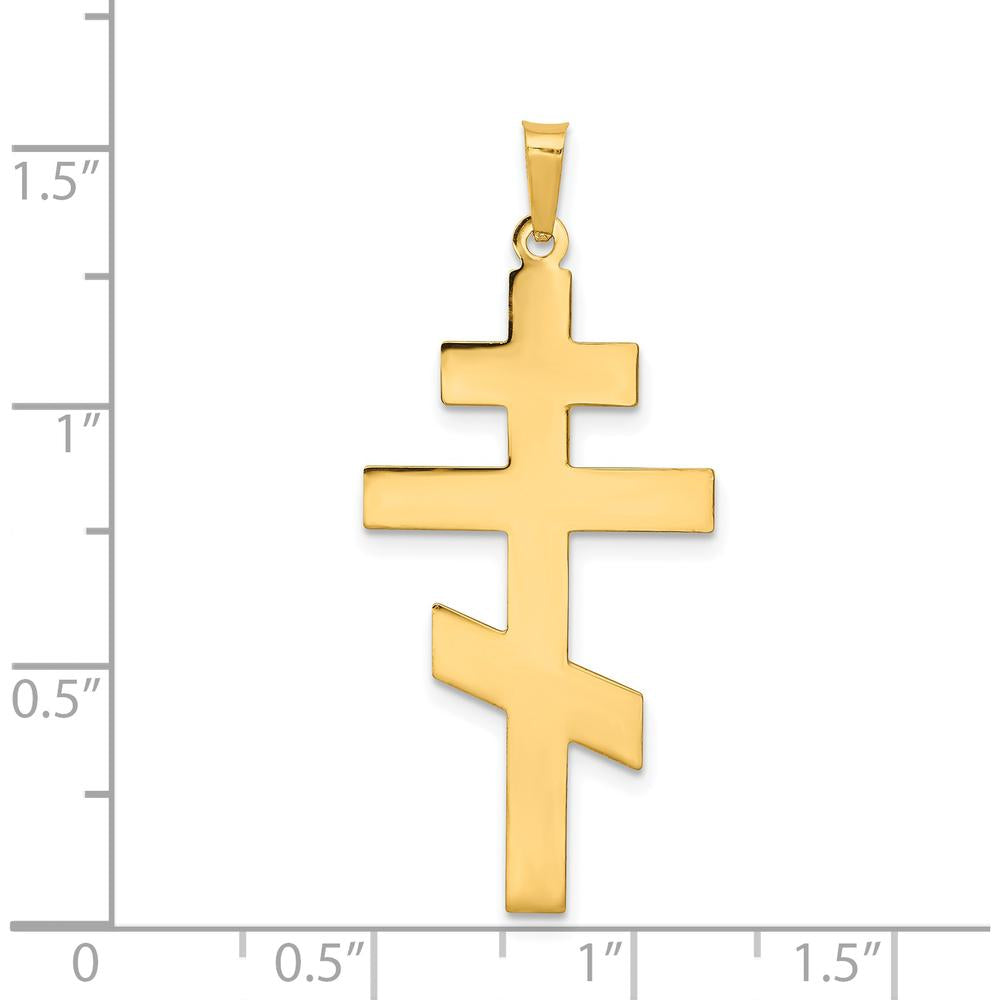 14K Yellow Gold Polished Eastern Orthodox Cross Pendant - 38mm Length by Oro Pregiato