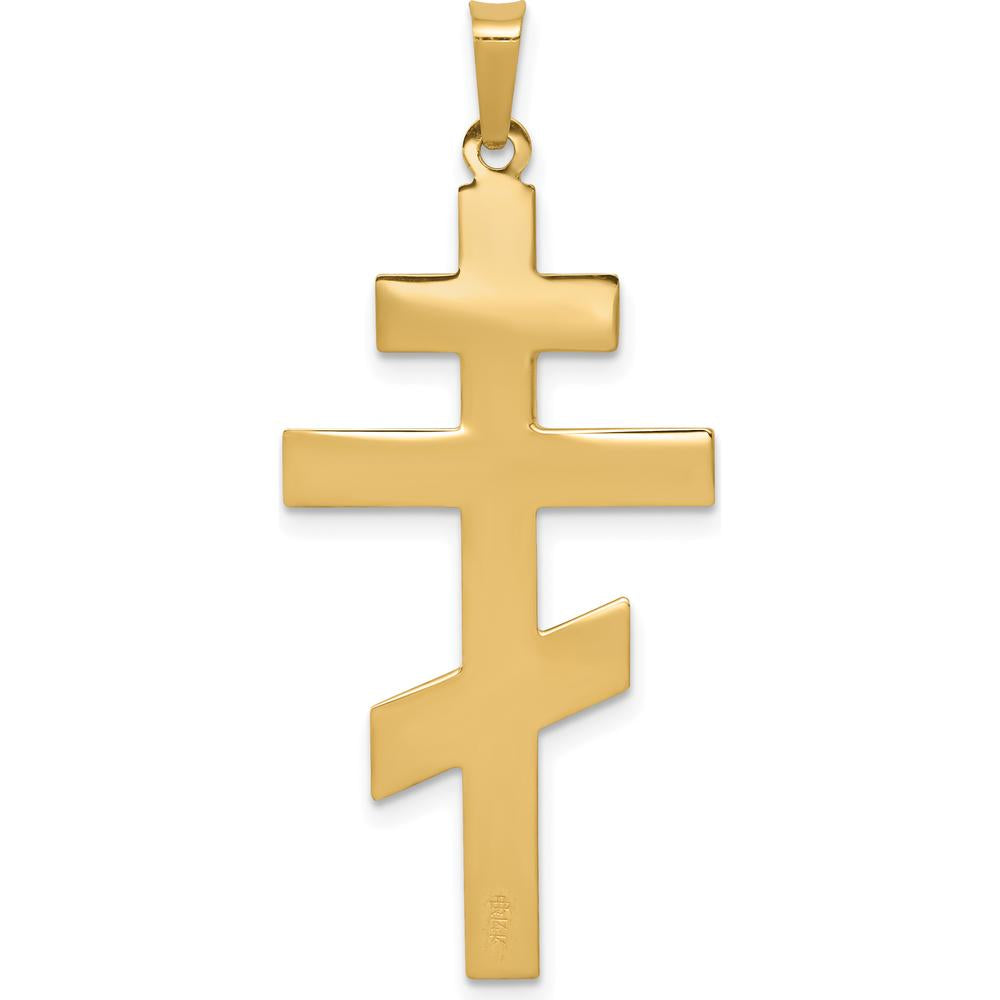 14K Yellow Gold Polished Eastern Orthodox Cross Pendant - 38mm Length by Oro Pregiato