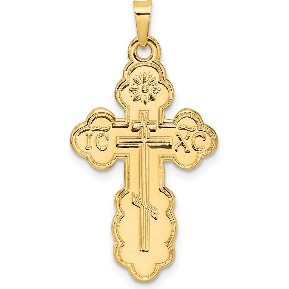 14K Yellow Gold Polished Eastern Orthodox Cross Pendant - Solid Gold Design by Oro Pregiato