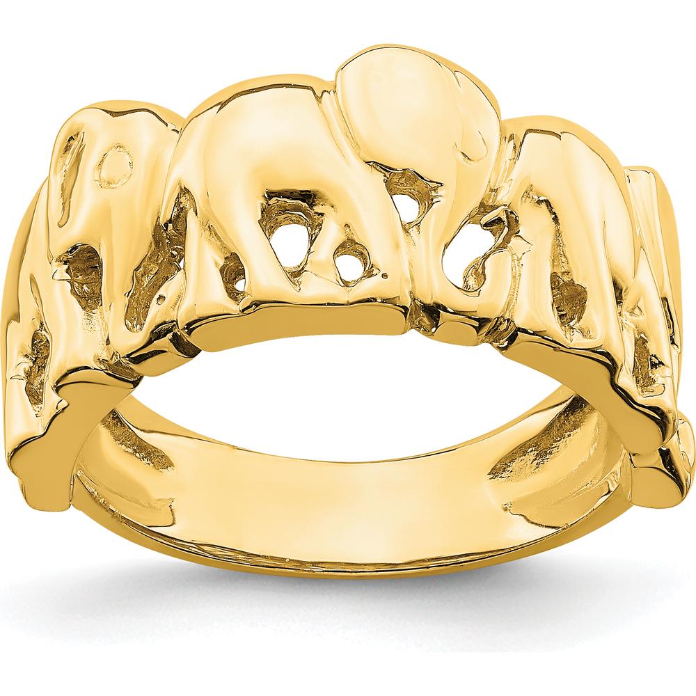 14K Yellow Gold Polished Elephant Ring - Bold Animal-Themed Jewelry Statement Piece by 0