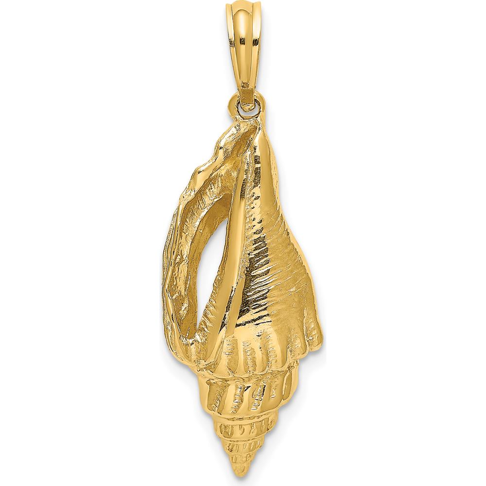 14K Yellow Gold Polished Elongated Shell Charm Pendant - Textured Design by Oro Pregiato