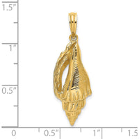14K Yellow Gold Polished Elongated Shell Charm Pendant - Textured Design by Oro Pregiato