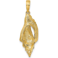 14K Yellow Gold Polished Elongated Shell Charm Pendant - Textured Design by Oro Pregiato