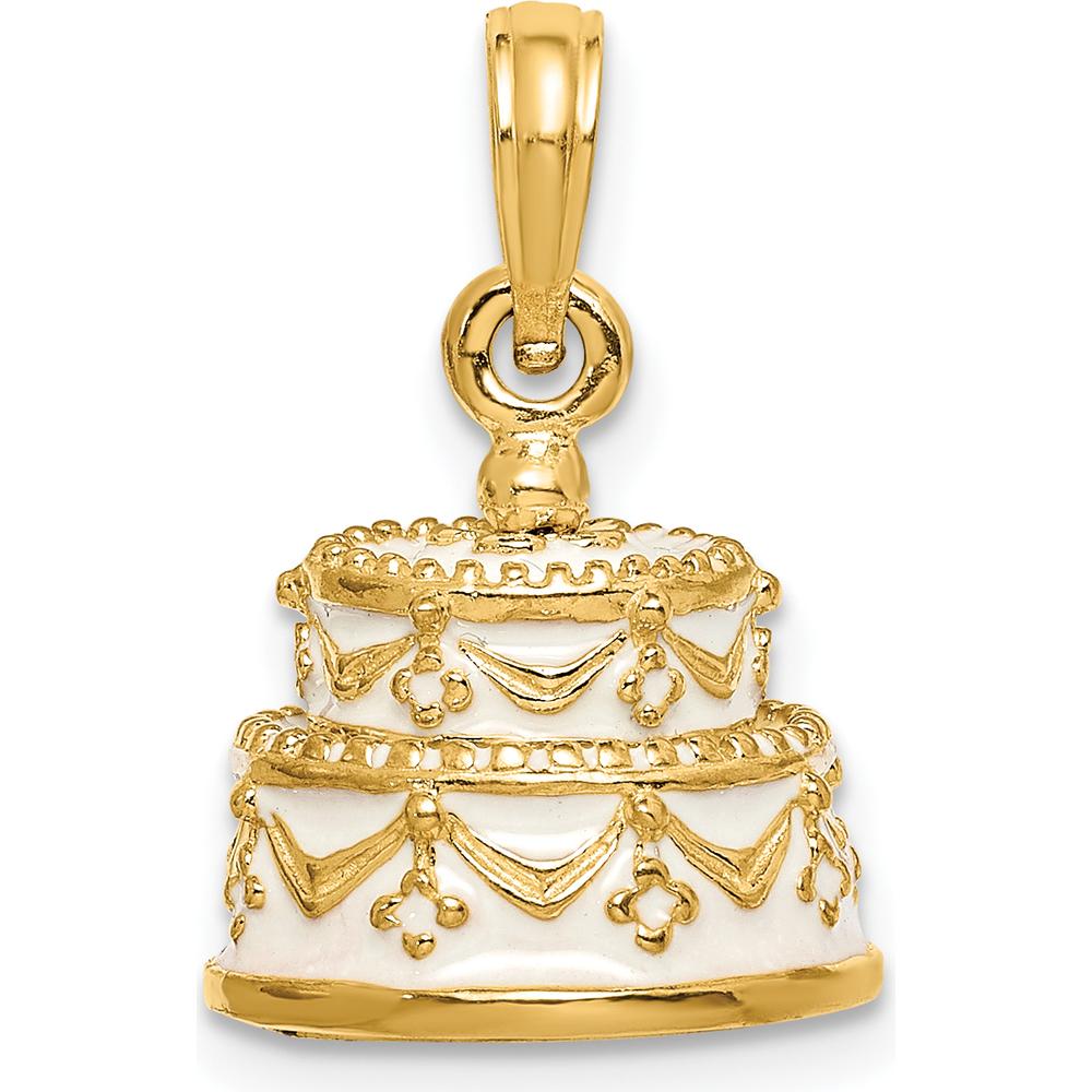 14K Yellow Gold Polished Enamel 3D Wedding Cake Pendant - 20mm by Oro Pregiato