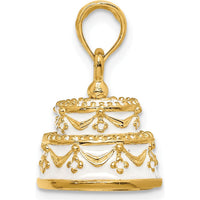 14K Yellow Gold Polished Enamel 3D Wedding Cake Pendant - 20mm by Oro Pregiato