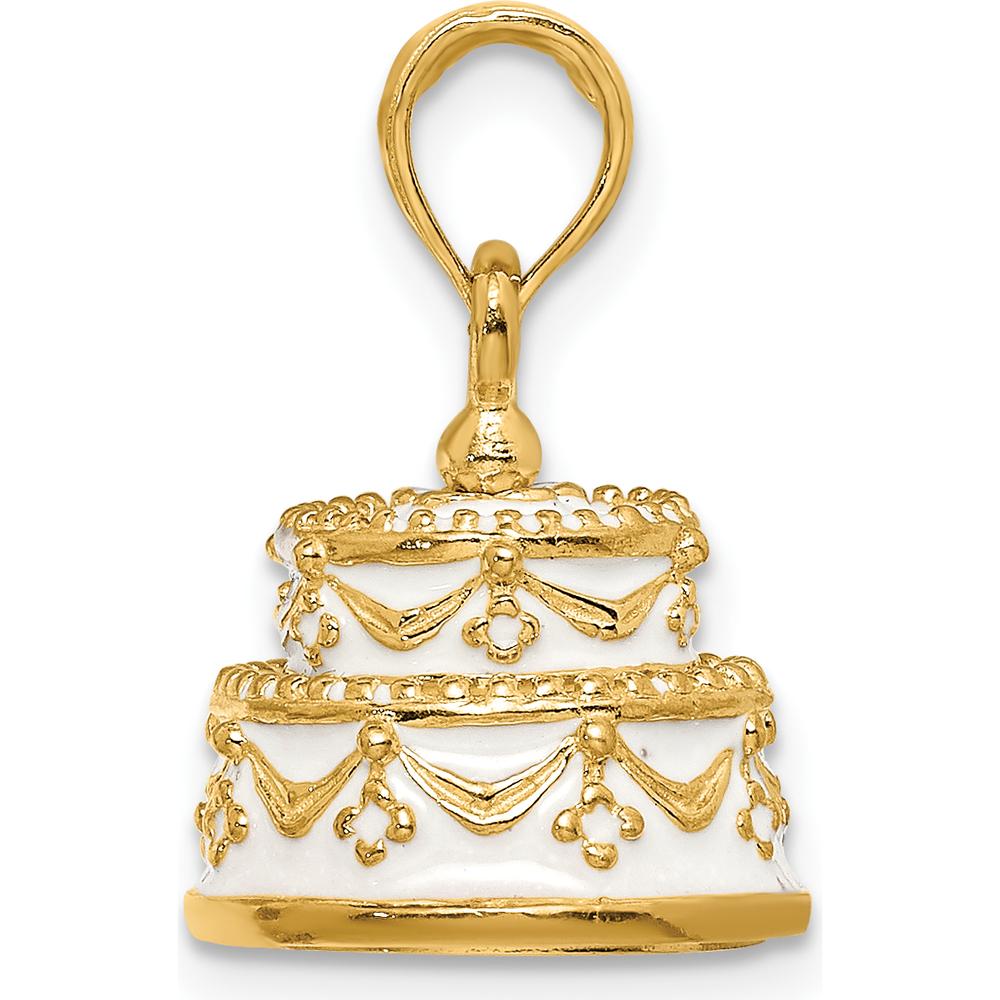 14K Yellow Gold Polished Enamel 3D Wedding Cake Pendant - 20mm by Oro Pregiato