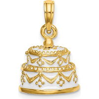 14K Yellow Gold Polished Enamel 3D Wedding Cake Pendant - 20mm by Oro Pregiato