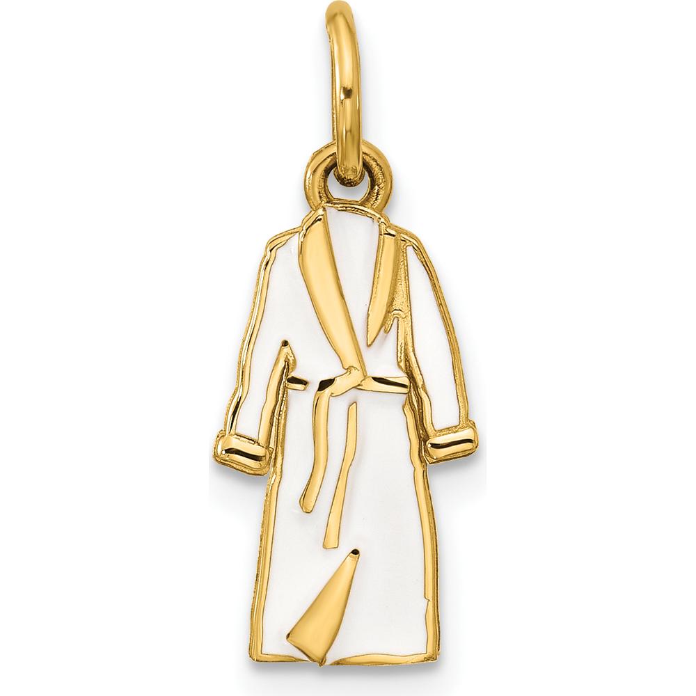 14K Yellow Gold Polished Enamel Bathrobe Charm - Relaxation Inspired Pendant by Oro Pregiato
