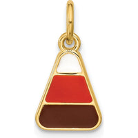14K Yellow Gold Polished Enamel Candy Corn Pendant with Brown, Orange, and White Accents by Oro Pregiato