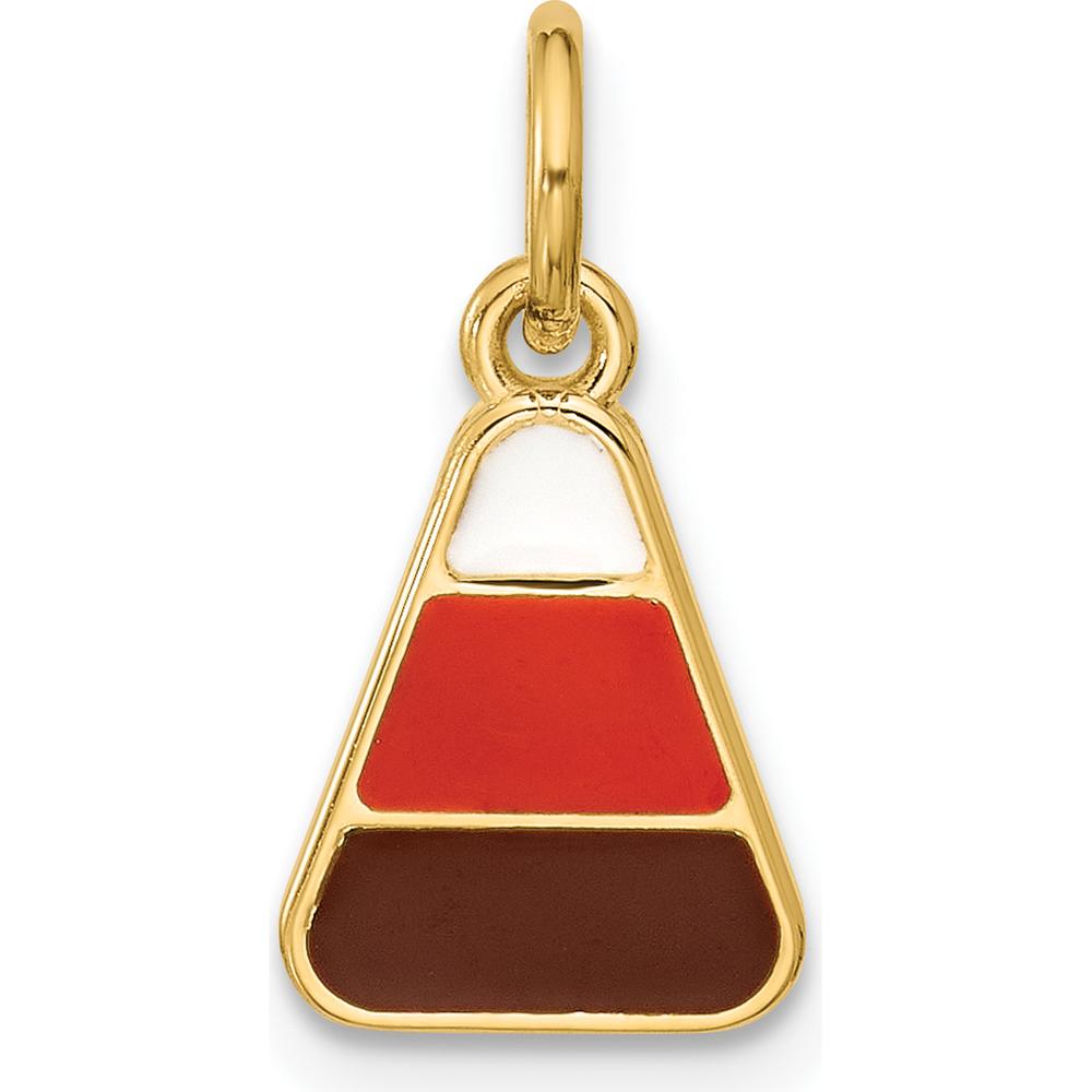 14K Yellow Gold Polished Enamel Candy Corn Pendant with Brown, Orange, and White Accents by Oro Pregiato