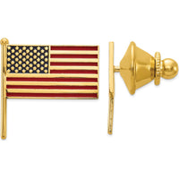 14K Yellow Gold Polished Enameled American Flag Tie Tac by 0