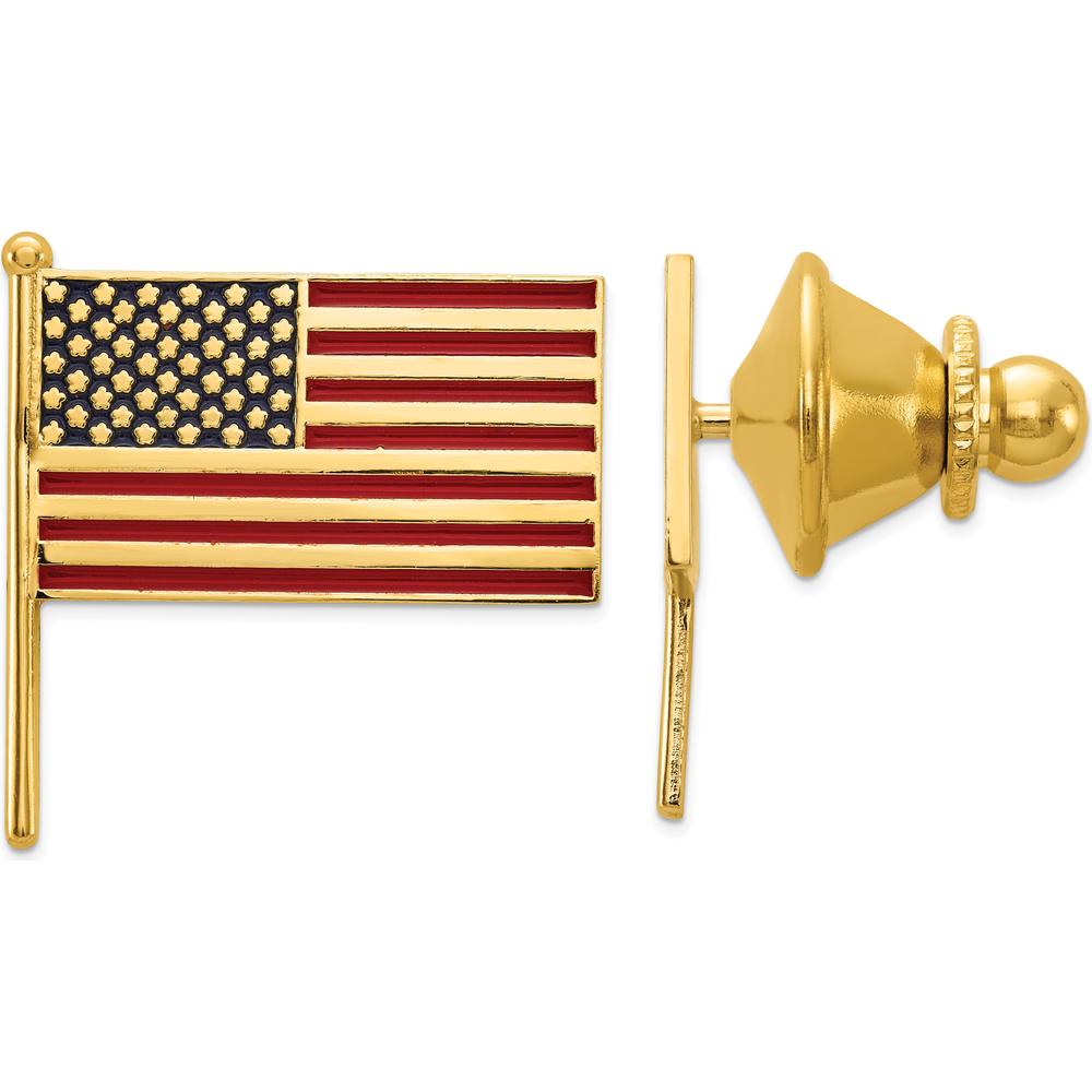 14K Yellow Gold Polished Enameled American Flag Tie Tac by 0
