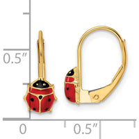 14K Yellow Gold Polished Enameled Ladybug Drop Earrings with Red and Black Enamel Detailing by Oro Pregiato