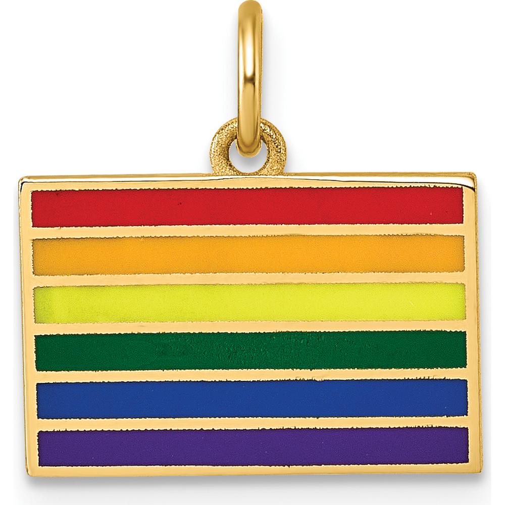 14K Yellow Gold Polished Enameled Rainbow Flag Pendant by Oro Pregiato