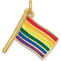 14K Yellow Gold Polished Enameled Rainbow Flying Flag Pendant by Oro Pregiato