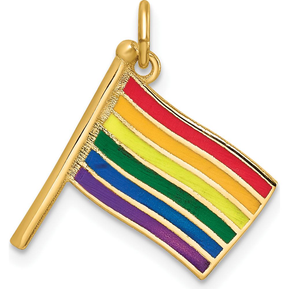 14K Yellow Gold Polished Enameled Rainbow Flying Flag Pendant by Oro Pregiato