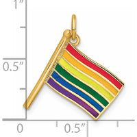 14K Yellow Gold Polished Enameled Rainbow Flying Flag Pendant by Oro Pregiato