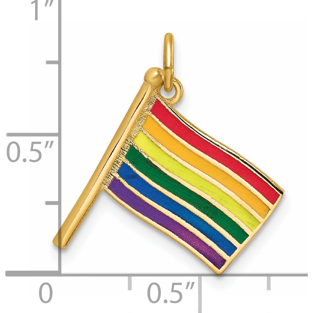 14K Yellow Gold Polished Enameled Rainbow Flying Flag Pendant by Oro Pregiato