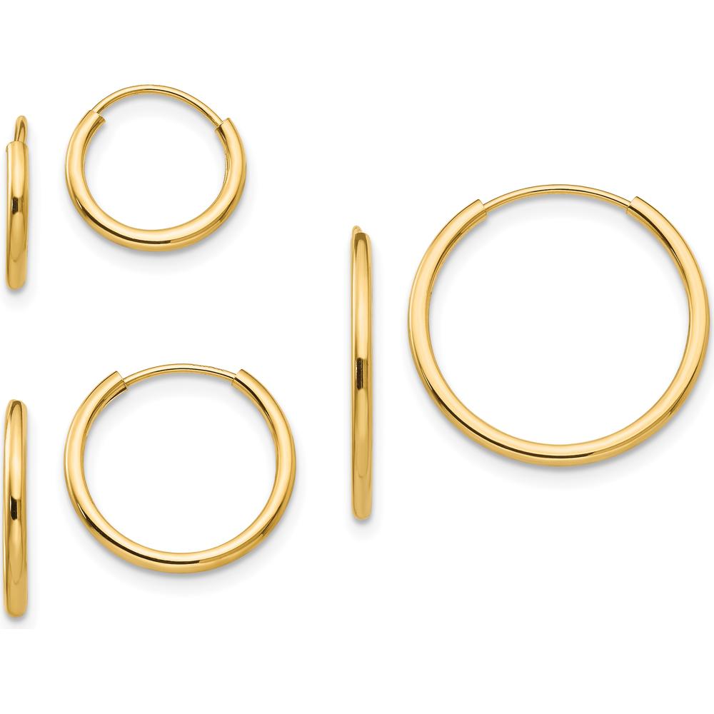 14K Yellow Gold Polished Endless Hoop Earring Set - 3 Pairs by Madi K