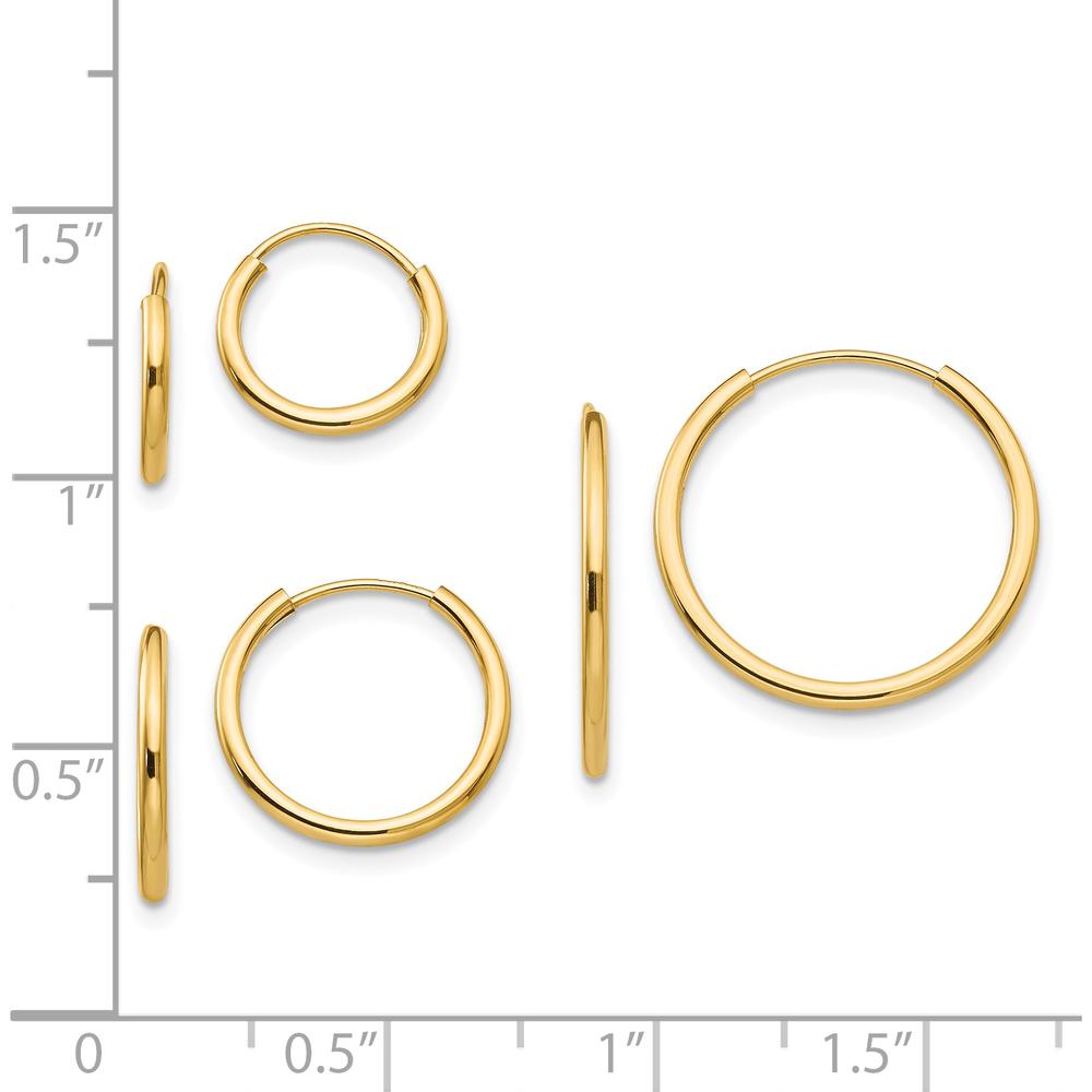14K Yellow Gold Polished Endless Hoop Earring Set - 3 Pairs by Madi K