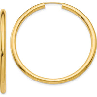 14K Yellow Gold Polished Endless Tube Hoop Earrings - 45mm Length, 3mm Thickness by 0