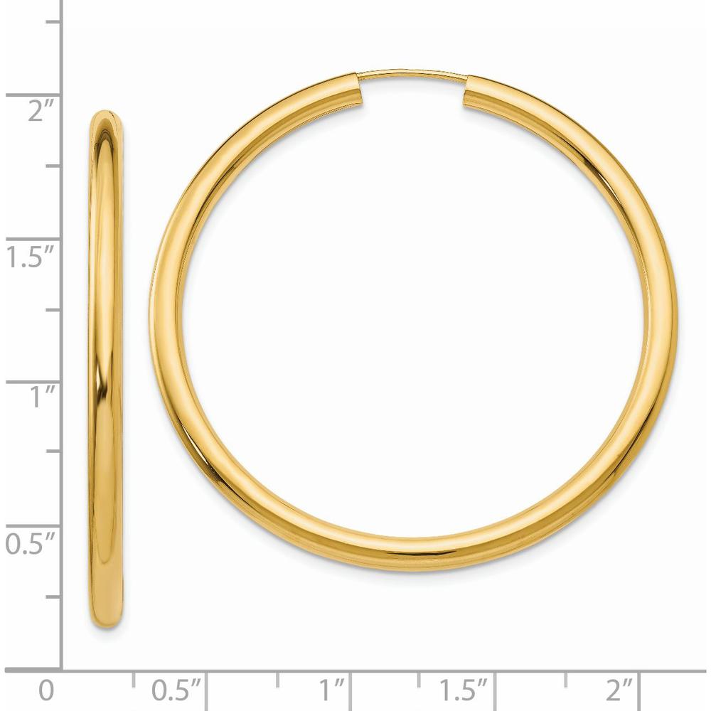 14K Yellow Gold Polished Endless Tube Hoop Earrings - 45mm Length, 3mm Thickness by 0