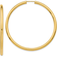 14K Yellow Gold Polished Endless Tube Hoop Earrings - 55mm Length by 0