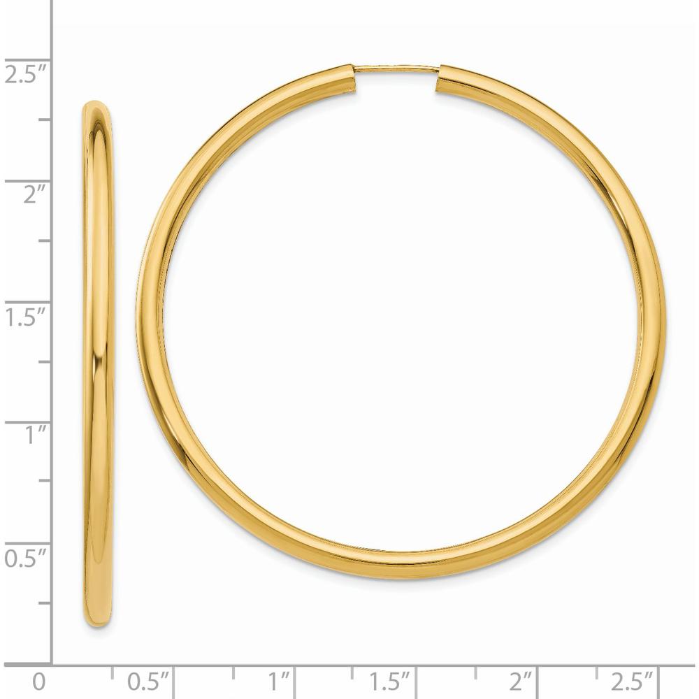 14K Yellow Gold Polished Endless Tube Hoop Earrings - 55mm Length by 0