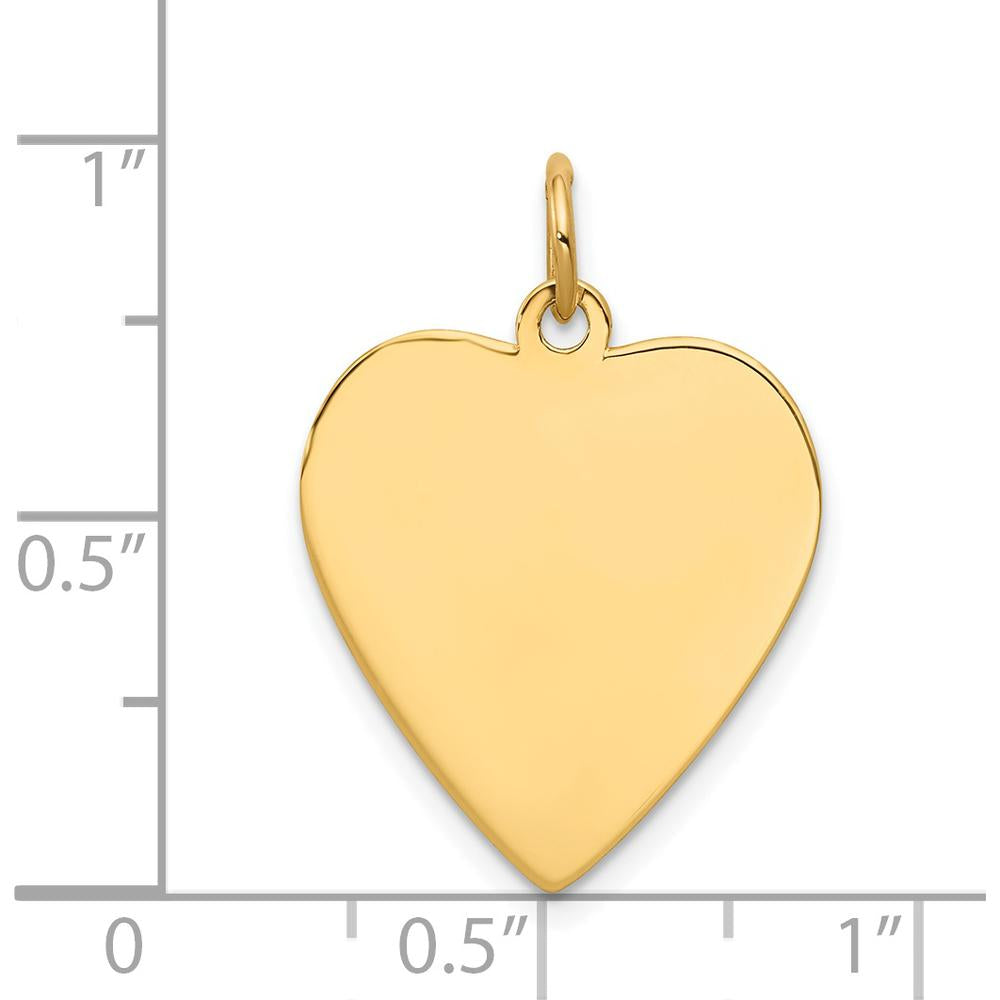 14K Yellow Gold Polished Engravable Heart Disc Charm - 24mm Length by Oro Pregiato