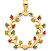 14K Yellow Gold Polished Epoxy Christmas Light Wreath Pendant by Oro Pregiato