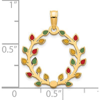 14K Yellow Gold Polished Epoxy Christmas Light Wreath Pendant by Oro Pregiato