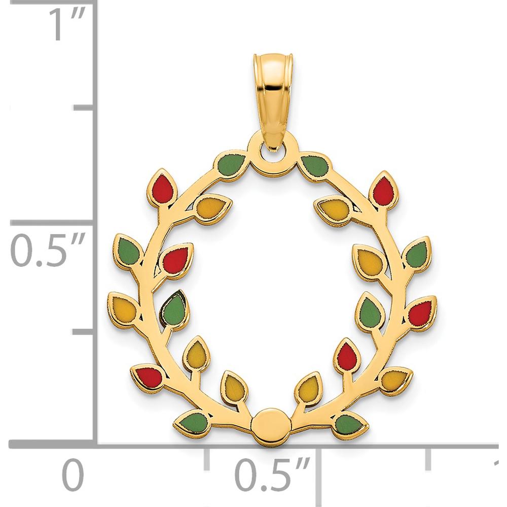 14K Yellow Gold Polished Epoxy Christmas Light Wreath Pendant by Oro Pregiato