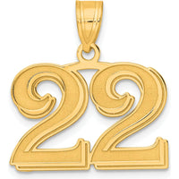 14K Yellow Gold Polished Etched Number 22 Pendant - Large