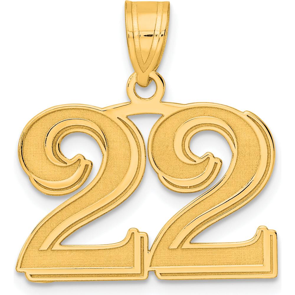 14K Yellow Gold Polished Etched Number 22 Pendant - Large